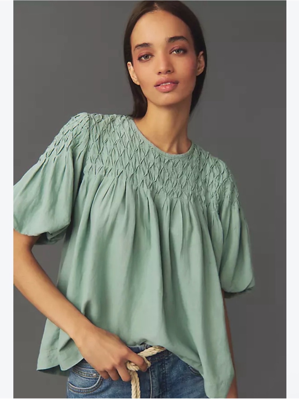 Anthropologie Sea Foam Liza Puff Sleeve Blouse